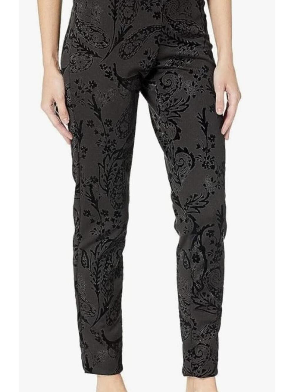 Krazy Larry - Black Paisley Jacquard Dress Pants 14 Stretch Pull On Slim Leg